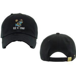 Rise N' Grind Black Distressed Style Dad Hat